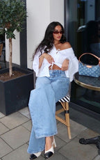 H&M RIPPED KNEE WIDE LEG JEANS - UK 6