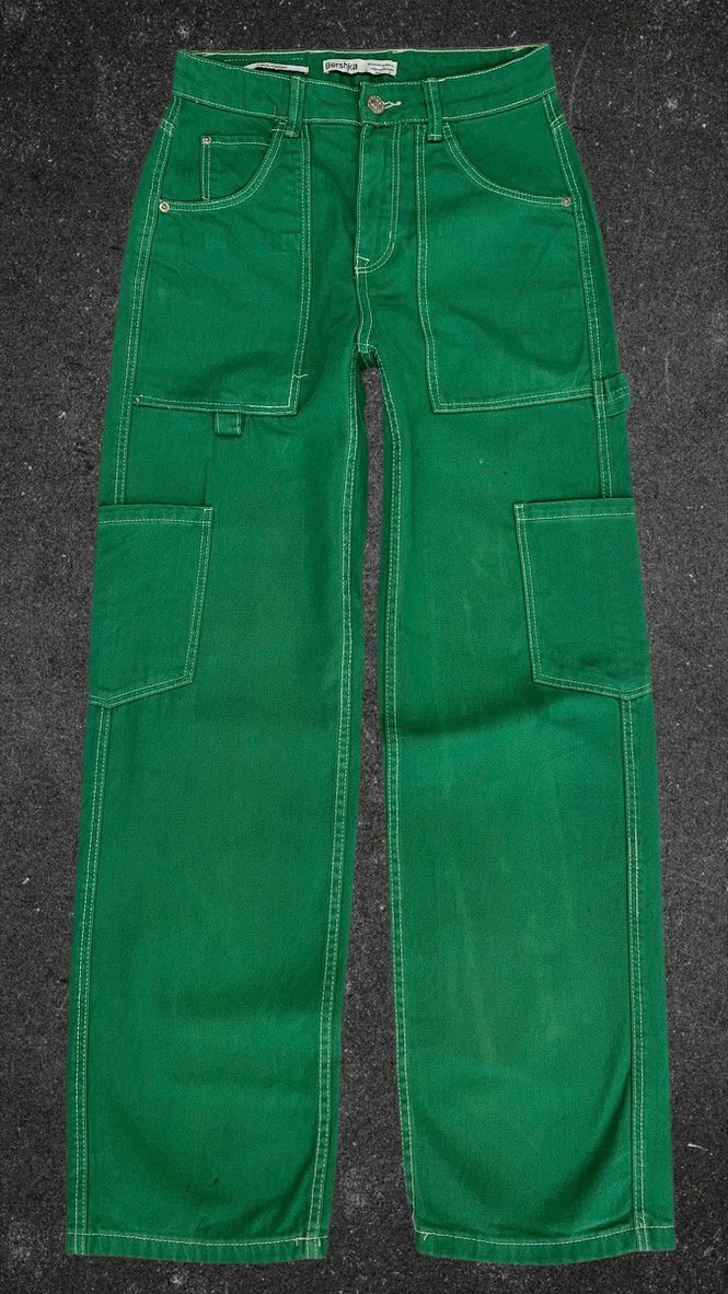 BERSHKA WIDE LEG CARGO JEANS - UK 6