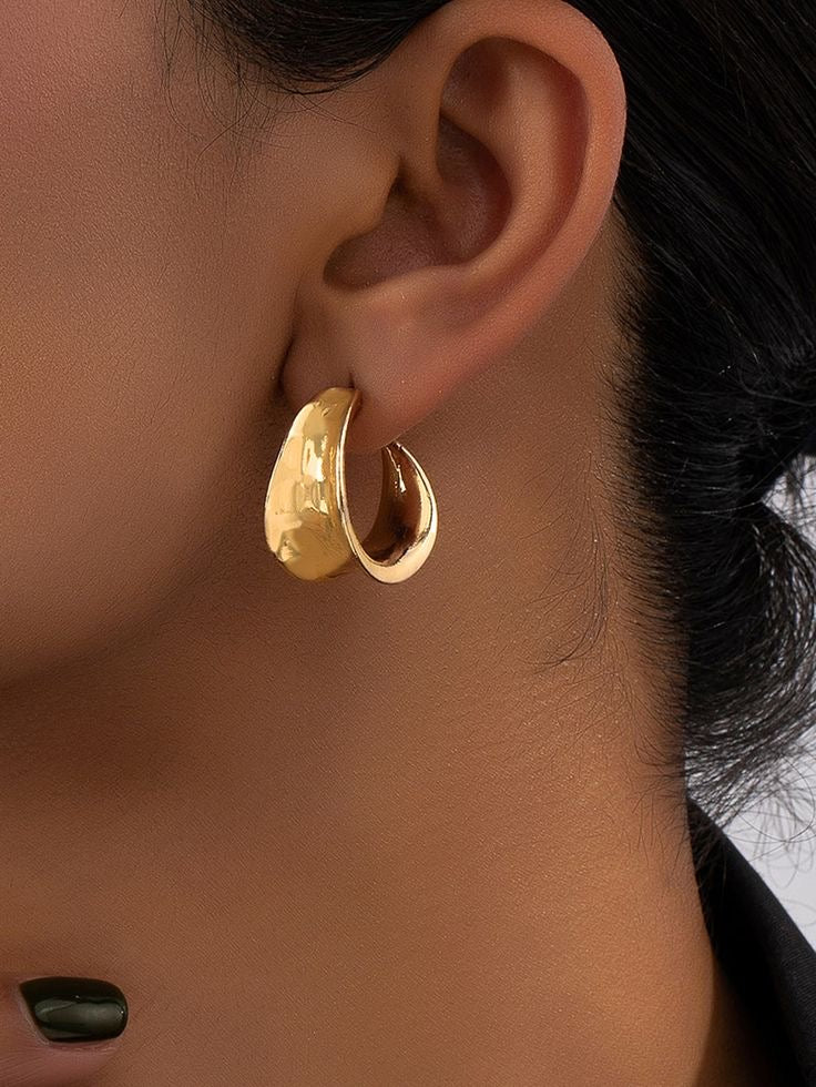 ELLIPTICAL HONEY CURVED  U SHAPED HOOP EARRING