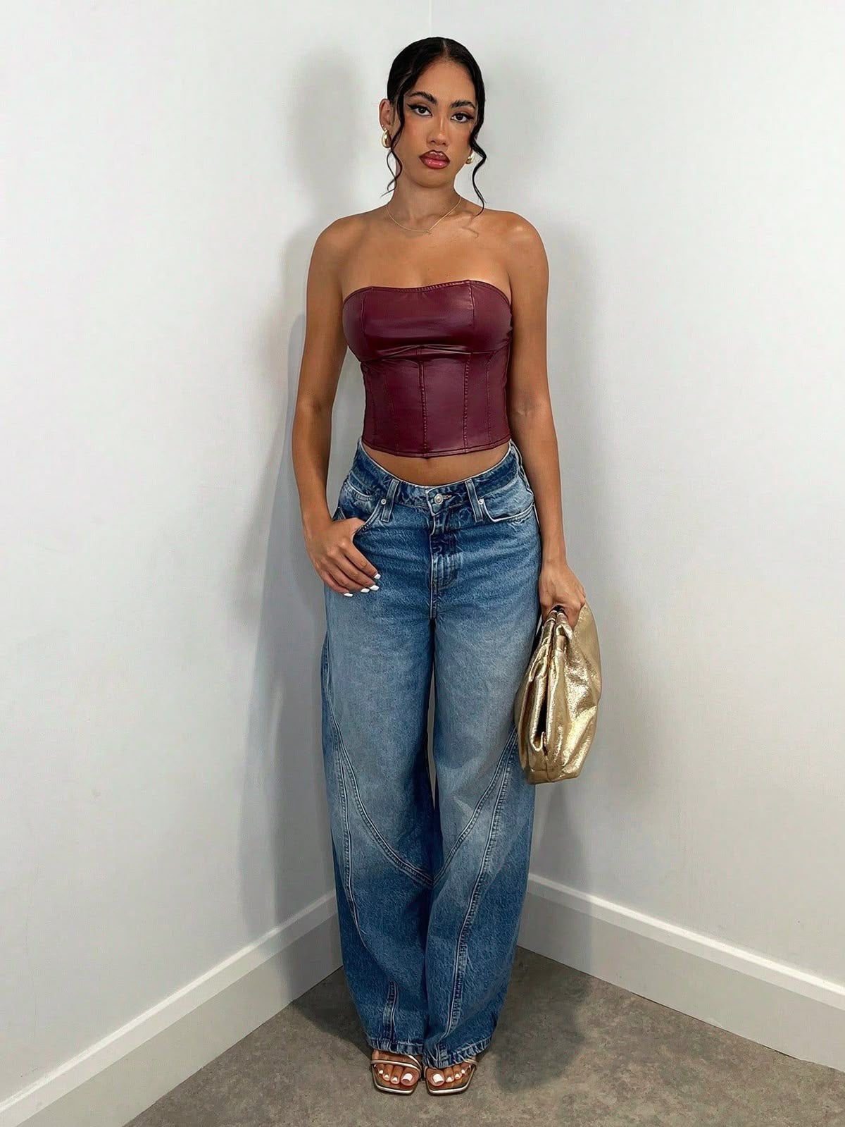 & DENIM BAGGY LOW WAIST STRAIGHT LEG JEANS - UK 12