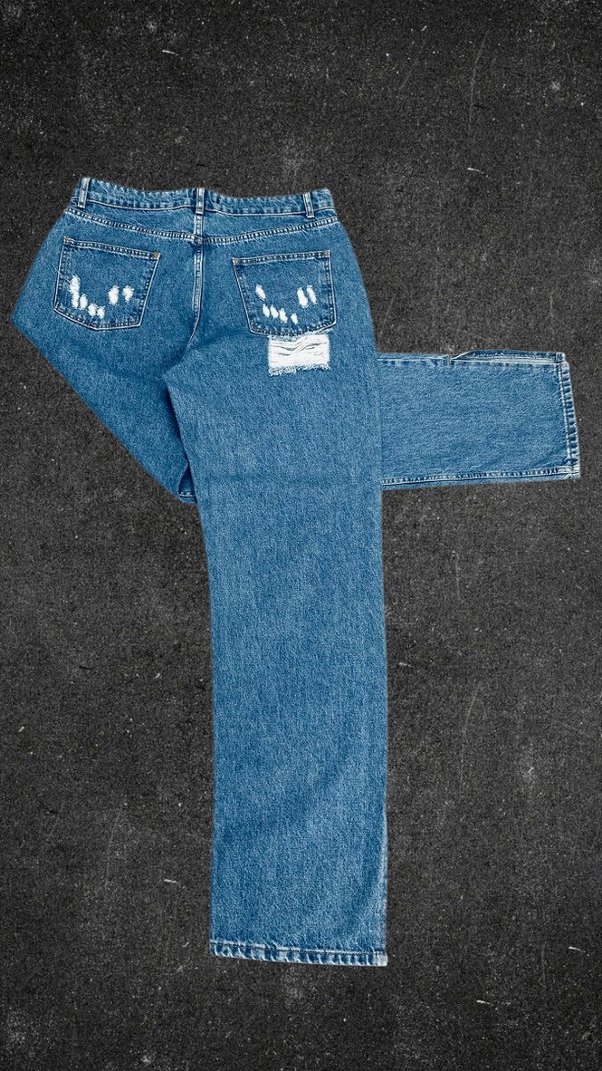 I SAW IT FIRST RIPPED SPLIT ANKLE  STRAIGHT LEG JEANS - UK 16