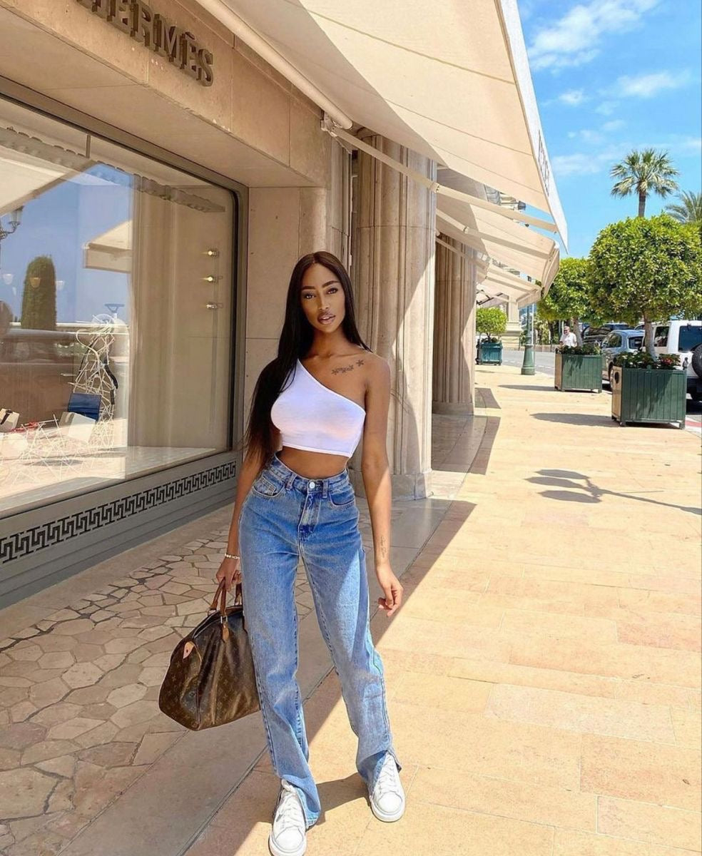 SHEIN SIDE SLIT STRAIGHT LEG JEANS - UK 8