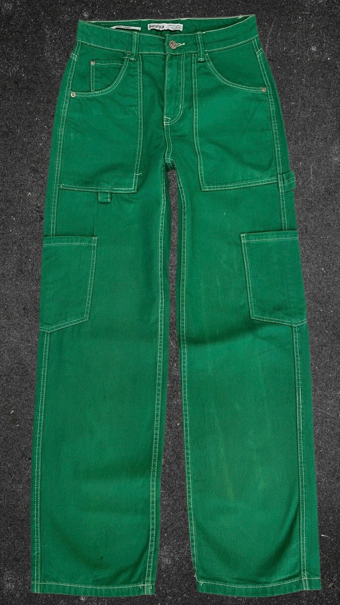 BERSHKA WIDE LEG CARGO JEANS - UK 6