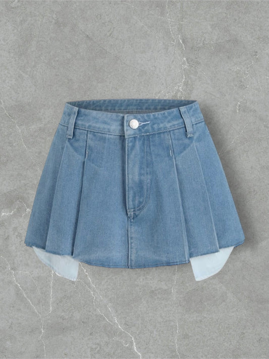 DENIM CO PLEATED SHORT SKIRT