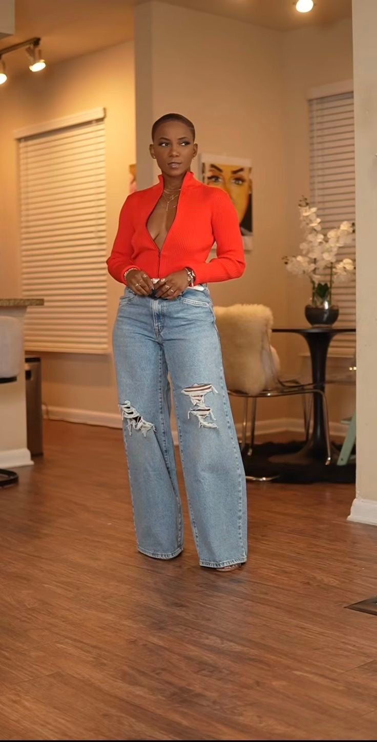 H&M KNEE RIPPED WIDE LEG - UK 4