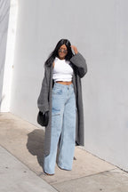 BERSHKA CARGO WIDE LEG JEANS - UK 6