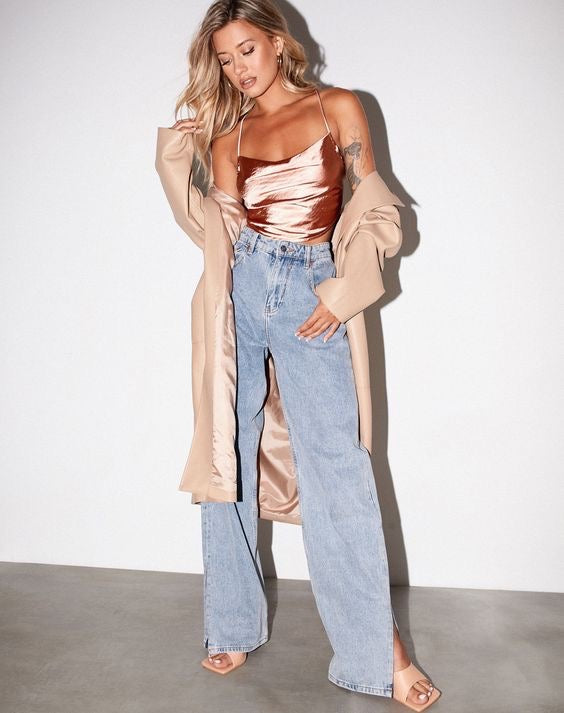 WEEKDAY ASYMMETRIC ANKLE SIDE SLPIT WIDE LEG JEANS