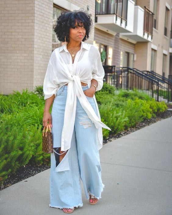 H&M ADJUSTABLE WAIST WIDE LEG JEANS