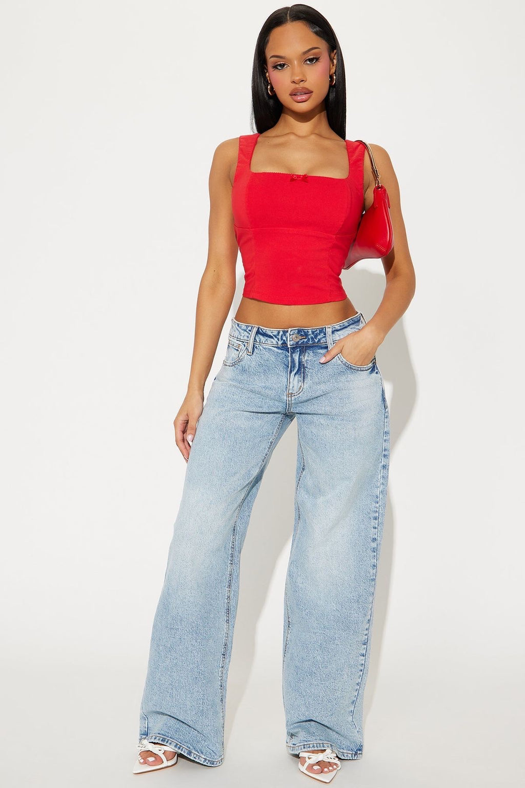 H&M ADJUSTABLE MID WAIST WIDE LEG JEANS - UK 6
