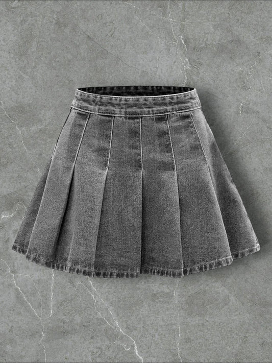 DENIM CO PLEATED SHORT SKIRT