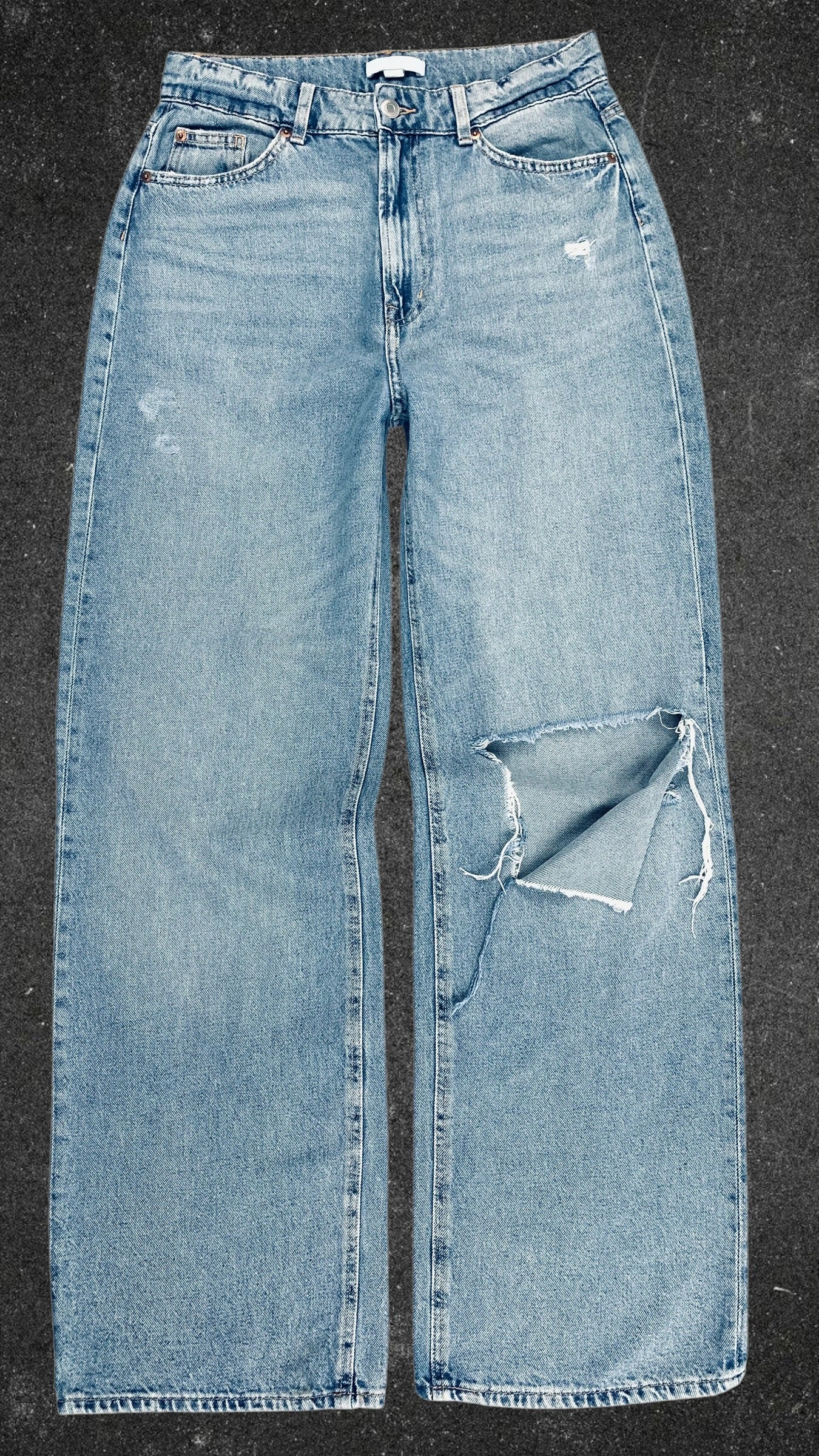 H&M KNEE RIPPED WIDE LEG JEANS - UK 12