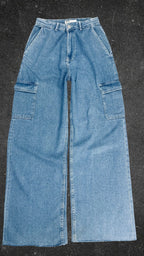 BERSHKA CARGO WIDE LEG JEANS - UK 6
