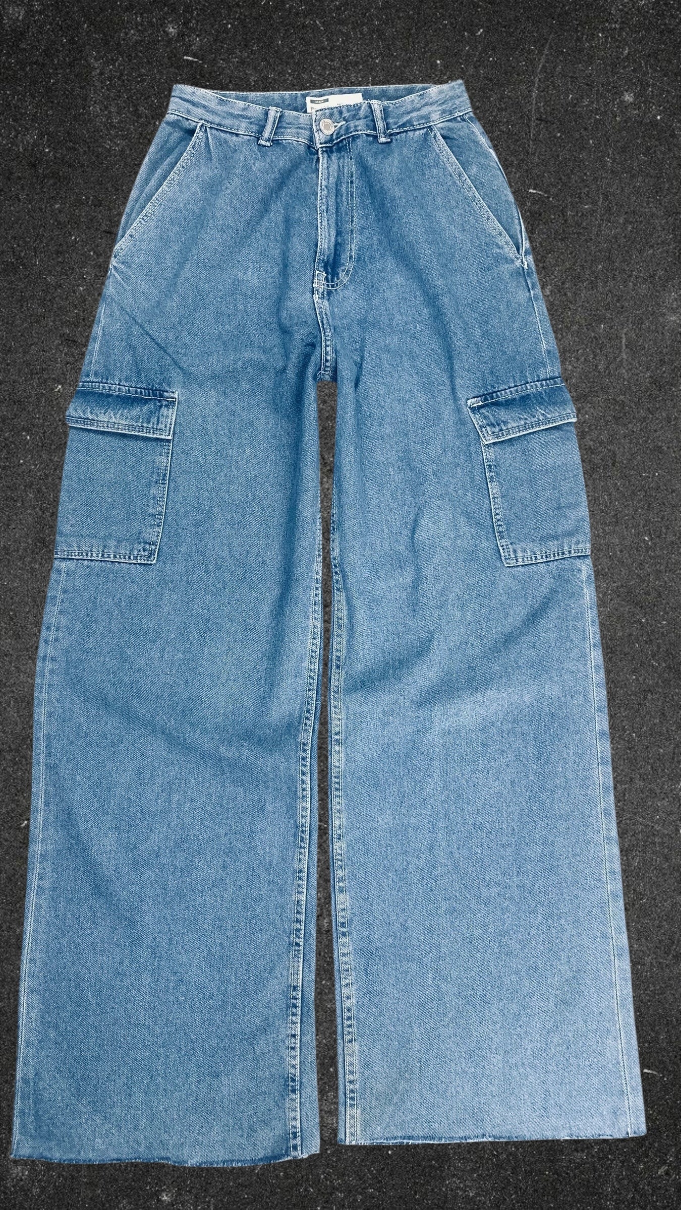 BERSHKA CARGO WIDE LEG JEANS - UK 6