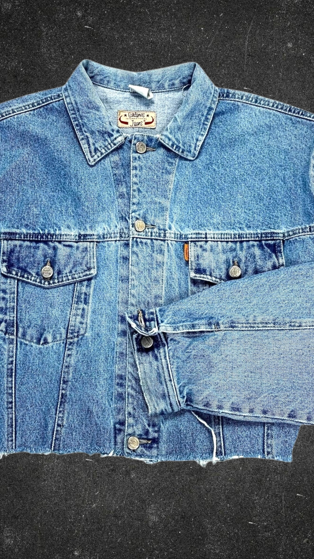 VINTAGE CARDENAS INTERNATIONAL CROPPED DENIM JACKET - UK 14