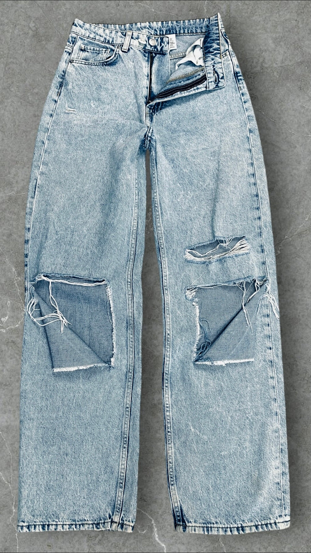 & DENIM KNEE RIPPED WIDE LEG JEANS