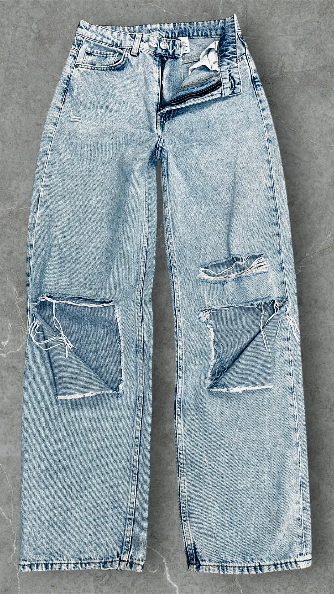& DENIM KNEE RIPPED WIDE LEG JEANS