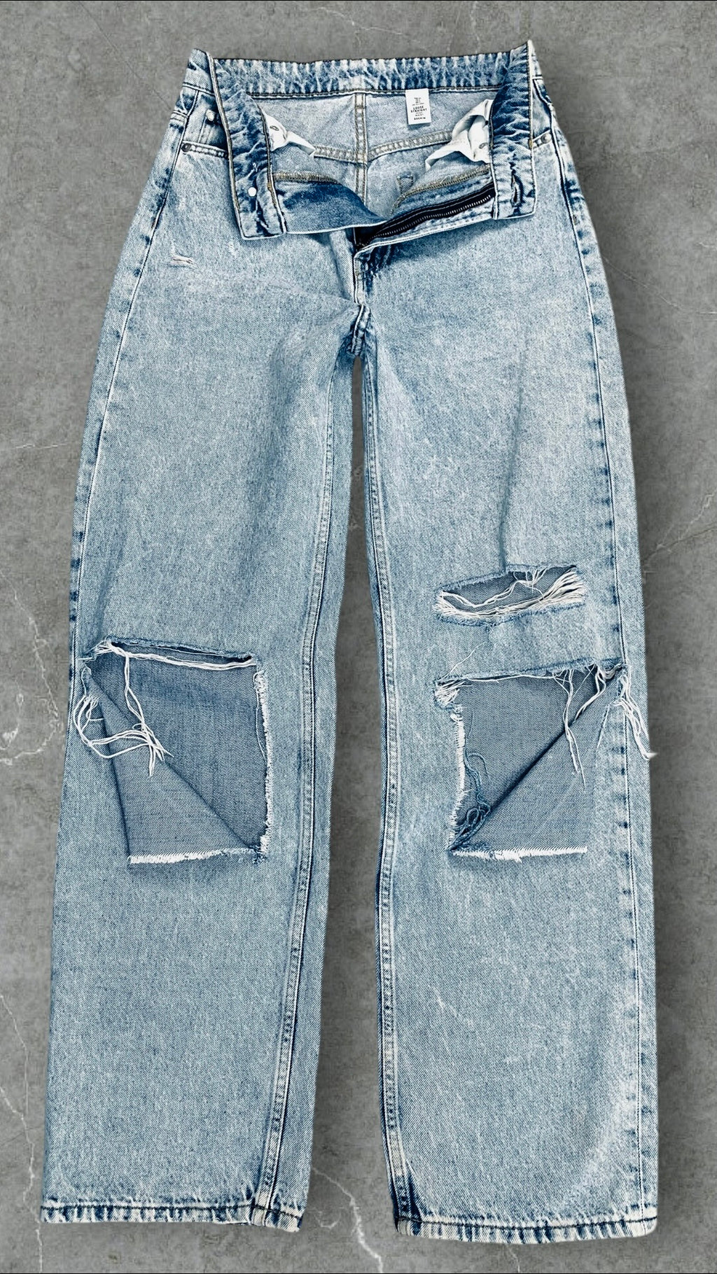 & DENIM KNEE RIPPED WIDE LEG JEANS