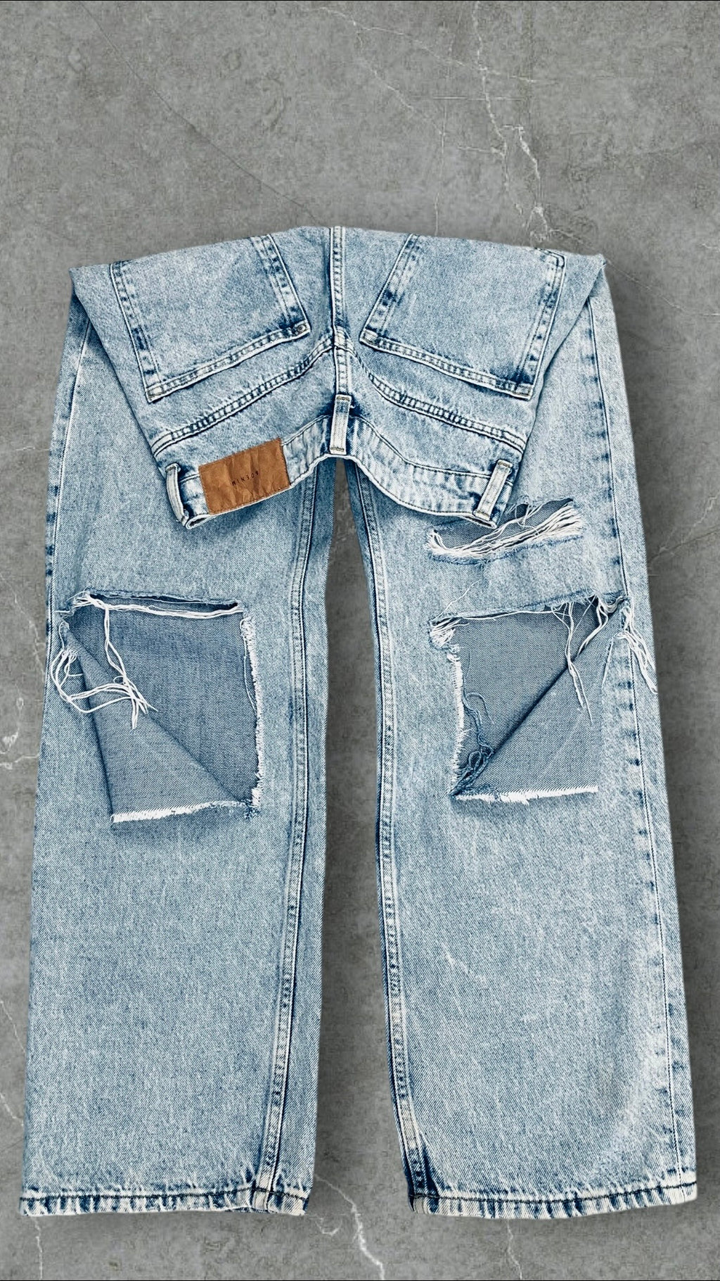 & DENIM KNEE RIPPED WIDE LEG JEANS
